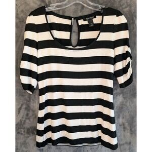 White House Black Market Black & White Striped Shirt 3/4 Sleeves SIZE M